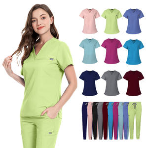 Kualitas tinggi multi-warna polos kostum penjara logo kustom scrub setelan celana atas logo oem seragam scrub spa salon kecantikan - Product Image 2
