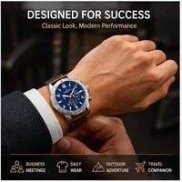 Montre chronographe à quartz pour homme, boîtier en acier inoxydable, verre saphir, bracelet en cuir, lumineuse, étanche, montre de business, vente en gros