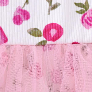 Großhandel Floral Flutter Print Bogen KNOT Rib Bow <span class=keywords><strong>Baby</strong></span> <span class=keywords><strong>Girl</strong></span> Pink Gaze Kleid Custom <span class=keywords><strong>Baby</strong></span> Bambus Kleid - Product Image 5