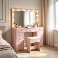 Coiffeuse de chambre moderne avec éclairage LED, 13 tiroirs de rangement, panneau MDF, assemblée