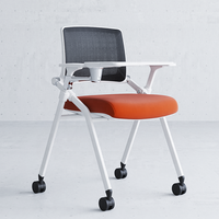 Chaise de formation en maille blanche avec table d'écriture chaise d'étude en plastique en maille avec roues