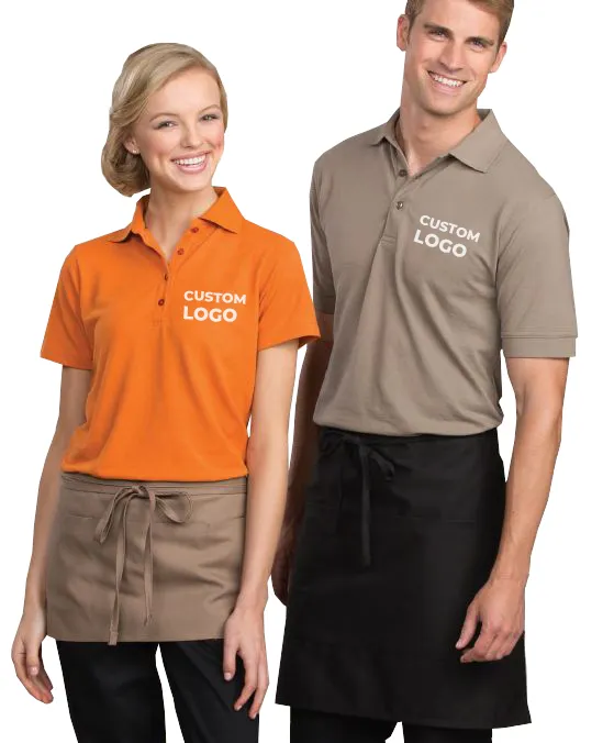 Unisex เย็บปักถักร้อย Cafe Bar โปโลโลโก้ที่กําหนดเองการพิมพ์พนักงานเสิร์ฟ Workwear ชุดร้านอาหารเสื้อโปโลพนักงานเสื้อยืดโปโล