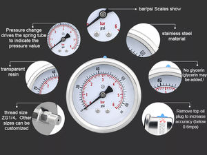Oem Luchtdrukmeters Leverancier Mpa/Bar/Kg Achteraansluiting 60Mm Volledige 304ss Roestvrijstalen Drukmeter - Product Image 4
