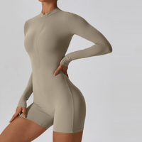 Combinaisons courtes de sport pour femmes, à manches longues, avec fermeture éclair sur le devant, respirantes, écologiques, à séchage rapide, en Spandex/Nylon, pour la remise en forme