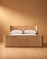 Cadre de lit plateforme moderne et minimaliste de luxe avec base cannelée en bois massif, tailles Queen et King, ensemble de chambre d'hôtel personnalisé