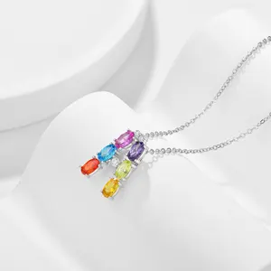 Multicolor 925 Sterling Silver Personalised Couple Necklace Colorful CZ Initial Diamond Letter Charm Name Necklace