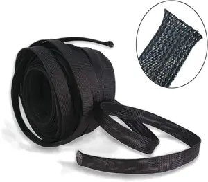 Protector de cable flexible EKO, funda de cable extensible para mascotas, funda trenzada de alambre negro, poliéster