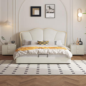 Cama Doble Moderna Minimalista de Lujo de 1.8M, Tapizada en Crema con Diseño de Pétalos, para Recámara Principal, Uso Doméstico para Niñas - Product Image 3
