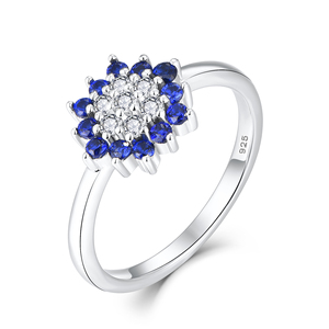 `925 Sterling Silver Snowflake <strong>Ring</strong> for Women Round Blue ZIRCON Cluster <strong>Ring</strong> White Cubic Zirconia <strong>Snow</strong> Flower Fine Jewelry - Product Image 5