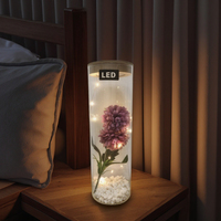 Lampe de nuit moderne en verre avec fleurs artificielles, LED cuivre 5V blanc chaud, piles AAA, pour chambre à coucher, fête des mères, Saint-Valentin, mariage