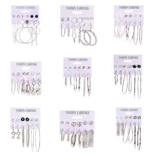 Fashion <b>Earrings</b> Set 6 Pairs Geometric Stainless Steel Women's Jewelry Hoop Studs <b>Piercing</b> <b>Earring</b> Collection - Product Image 1