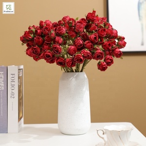 Fleurs artificielles en soie, style vintage européen, 7 têtes, bords brûlés, pour la décoration de la maison, mariage, anniversaire, fête - Product Image 1