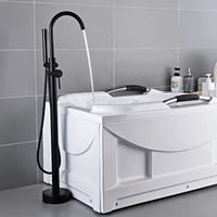 Style debout de robinet de baignoire au sol à haut débit noir mat autoportant contemporain