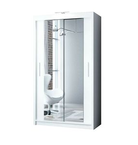 Espejo de dormitorio moderno con puerta <span class=keywords><strong>corredera</strong></span>, <span class=keywords><strong>armario</strong></span> con 3 LEDs opcionales, color blanco en 5 tamaños - Product Image 1