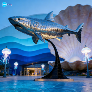 Скульптура акулы-молотоносца из нержавеющей стали на заказ, современное животное искусство для декора на открытом воздухе у моря - Product Image 5