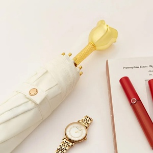 Hot Selling White Fashion Modern 21 Inches Fully-Automatic Open Travel <b>Umbrella</b> Rose Handle Folding <b>Umbrella</b> for Business Gifts - Product Image 2