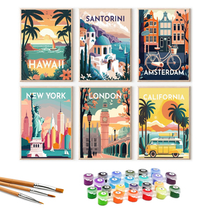 ORFON - Kit de Pintura por Números de Ciudades Famosas del Mundo, 6 Piezas, Pintura por Números DIY <span class=keywords><strong>para</strong></span> Viajes, Set de Lienzos <span class=keywords><strong>con</strong></span> Impresión UV Acrílica, Hawái - Product Image 1