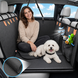 Dog Car Back Seat Cover With Mesh Window Side Pockets PU Leather Patch Waterproof Pet Seat Protector For Sedans
