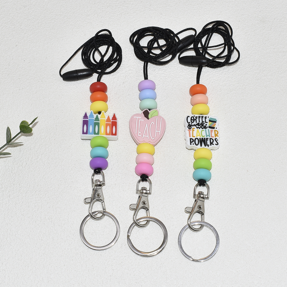 Customized New Stacked Book Lanyard Exquisite Apple Daisy Silicone Bead Lanyard Back to School Gifts for Teachers