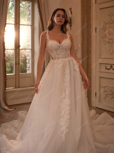 Phụ nữ bên khe sáng bóng long lanh vải tuyn đính cườm ren không tay sang trọng biện pháp để mặc váy cưới - Product Image 4