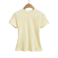 T-shirt décontracté d'été LXS22 à col rond, manches courtes, taille cintrée, effet amincissant, décoration en dentelle, imprimé géométrique, respirant
