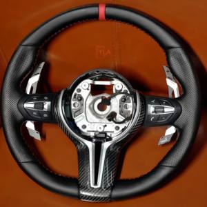 <span class=keywords><strong>Volant</strong></span> personnalisé en fibre de carbone à fond plat pour <span class=keywords><strong>BMW</strong></span> M2 M3 M4 Châssis F - Amélioration intérieure avec bande rouge style <span class=keywords><strong>Drift</strong></span> - Product Image 5