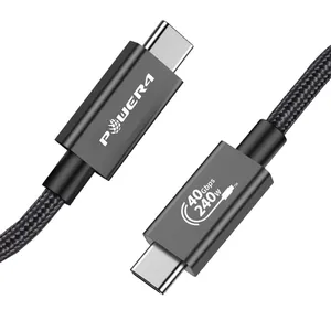 สายชาร์จ USB C 4 Type C สำหรับ Macbook V3CC,ที่ชาร์จข้อมูล40Gbps 240W สายชาร์จแบบเร็วอลูมิเนียมอัลลอยด์สีดำ TPV USB Thunderbolt3