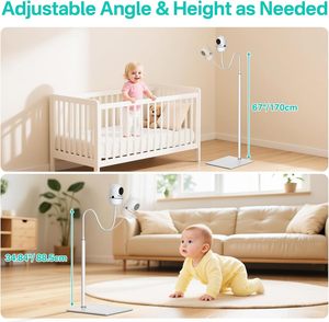 Soporte de Suelo con Trípode y Altura Ajustable, con Wi-Fi, para Monitor de Bebé, con Bandeja de Almacenamiento, Compatible con <span class=keywords><strong>HelloBaby</strong></span> Pro y Eufy Owlet - Product Image 4