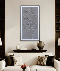 Vase gris moderne avec motifs floraux, <span class=keywords><strong>peinture</strong></span> à l'huile <span class=keywords><strong>sur</strong></span> toile texturée faite à la main, relief artistique, support mural - Product Image 1