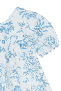 Guangdong personalizado OEM verano azul niños vestidos con mangas hinchadas Allover estampado vestidos casuales para niñas cuello redondo - Product Image 4