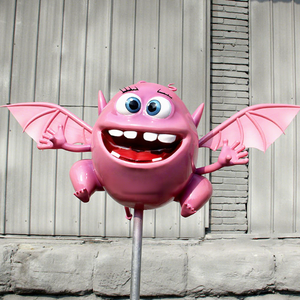 Statue de monstre chauve-souris rose de dessin animé, thème parc d'attractions MY DINO FD048 - Product Image 1