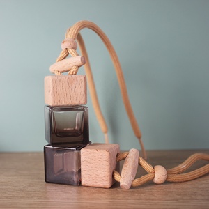 8ML Square Wooden Cover <strong>Car</strong> Perfume Empty Glass Bottle Hanging Style Liquid Container in <strong>Car</strong> Mirror Coffee Bottle <strong>Diffuser</strong> Glass - Product Image 4