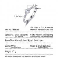Bague en argent sterling S925 avec moissanite, motif floral, anneau fermé rond