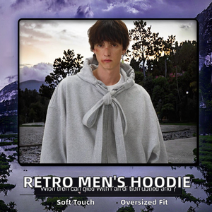 สเวตเตอร์มีฮู้ดสำหรับผู้ชายเสื้อสเวตเตอร์ถักแบบย้อนยุคอเมริกันขนาดใหญ่สีทึบฤดูใบไม้ร่วง - Product Image 2