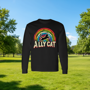 Camiseta de manga larga Ally Cat Pride Rainbow, color negro, unisex, talla para adultos - Product Image 3