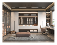 Système de dressing moderne en bois et verre pour chambre double, armoire de rangement pour vêtements