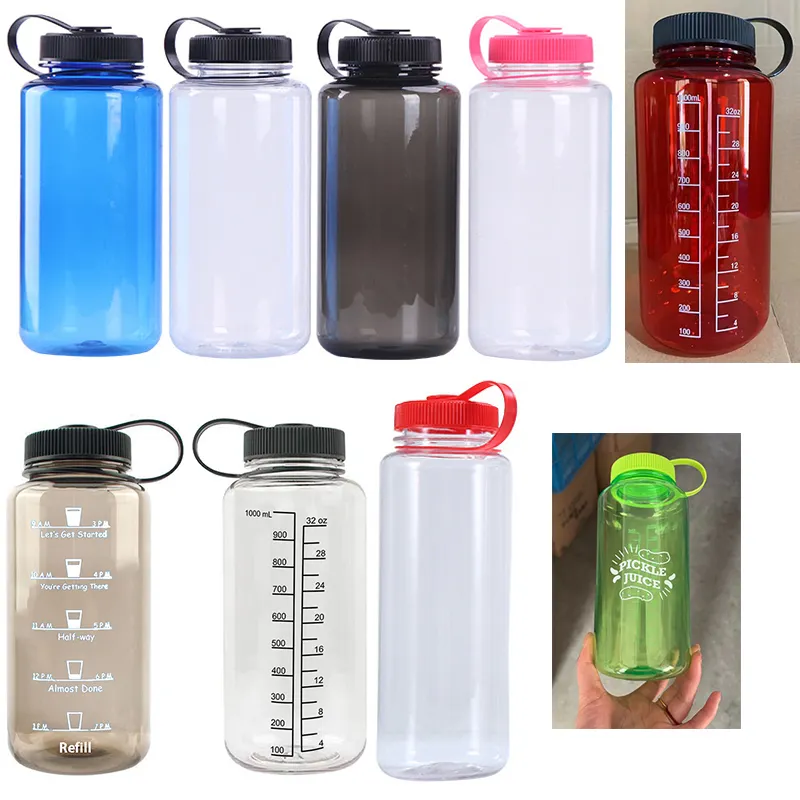 blue Wholesale Sport Gym 600ml Water Bottle BPA FREE Plastic Powder red Time Marker tritan With lid 32oz 20oz 1000ml 500ml clear