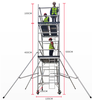 Tour d'échafaudage en aluminium, capacité de charge 250 kg, roues pivotantes de 8 pouces, plateforme double largeur avec échelle pour la décoration de bâtiments