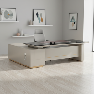 <span class=keywords><strong>Bureau</strong></span> de direction moderne en L, table d'ordinateur de luxe en bois pour cadre, poste de travail de PDG avec tiroirs, mobilier de maison - Product Image 1