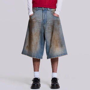 Pantalones cortos de mezclilla de moda personalizados, estilo baggy, con efecto desgastado, de cintura alta y pierna ancha, para fabricantes de ropa urbana. - Product Image 1
