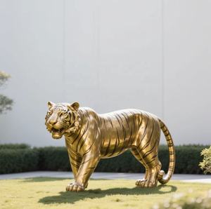 사용자 정의 야외 정원 장식 예술 현대 금속 동물 동상 실물 크기 황동 호랑이 조각 금도금 3D 새겨진 - Product Image 3