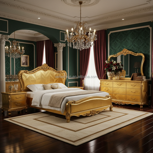 Juego de Muebles de Dormitorio de Lujo OE-FASHION con Hojas de Oro Antiguo, Cama King Size y Armario para <span class=keywords><strong>Hotel</strong></span> o Villa - Product Image 4