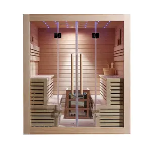 Ev kullanımı cam ahşap uzak kızılötesi sauna odası spa kuru ısıtıcı banyo açık sauna ve buhar odası