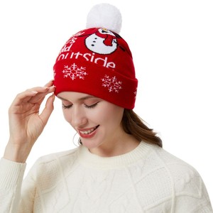 Gorro Navideño Yuanming de Punto, Cálido para Invierno, Acrílico, Unisex, con Diseño de Reno y Copo de Nieve - Product Image 2
