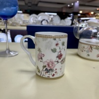 Ensemble de tasses à café en porcelaine espresso latte motif floral rose romantique esthétique motif doré