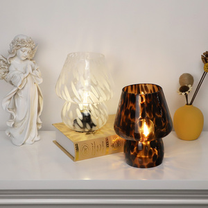 Vintage Design <strong>Leopard</strong> Creative Gift Night Light Translucent Bedside <strong>Lamp</strong> Glass Striped Mushroom Table <strong>Lamp</strong> - Product Image 4