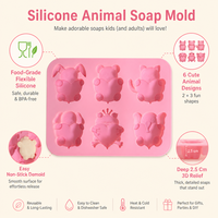 Moule en silicone à 6 cavités pour savon, motifs animaux mignons (ours, chat, lapin) et cœur, qualité alimentaire, démoulage facile, pour bougies DIY faites à la main, cadeau
