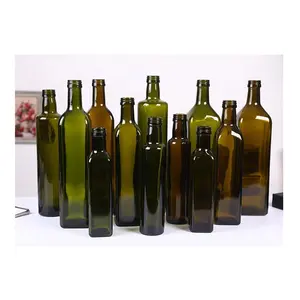 China Hot sale empty 250ml 500ml 750ml 1000ml Round Dark Green Olive Oil Glass Bottle with cap