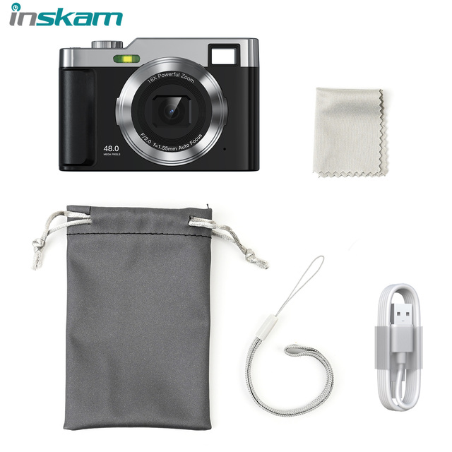 ALEEZI Pocket Small 48MP 1080P 16X Zoom 2.4" Screen 4K Retro Digital Camera SLR CCD Type-C USB 180 Wide Angle for Kids Fun