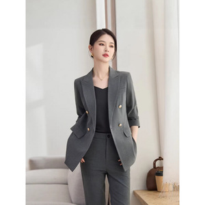 Women's Double Breasted Suit Set Full Sleeve Wool Blend Anti Wrinkle Formal Workwear Commute Spring Autumn Winter - Product Image 1